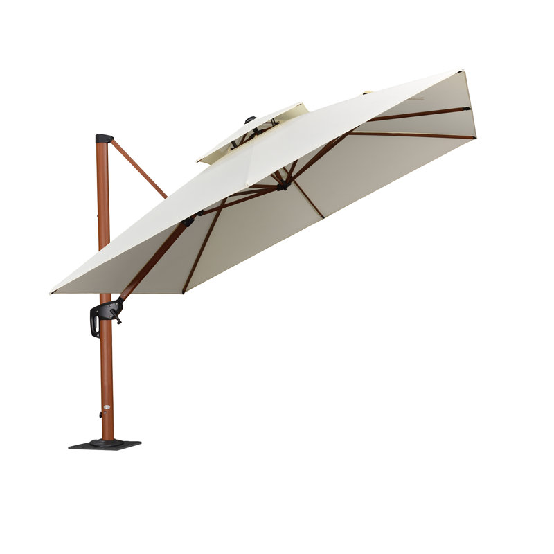 Parasol en porte-à-faux carré en bois 120 "avec base en tôle d'acier, crème, Crème