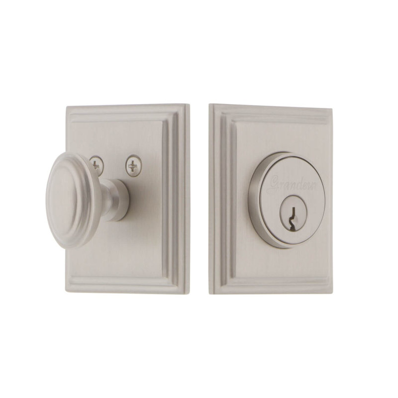 Carre Single Cylinder Deadbolt with Square Rosette, 2.75", Satin Nickel