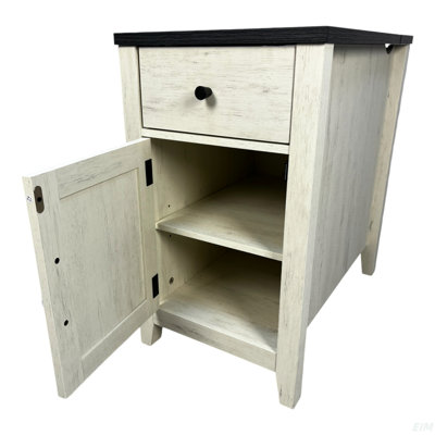 Farmhouse End Table Bedside Table With Charging Station,Night Stand With Barn Door And Drawer, Storage For Bedroom Living Room ,Bedside Table