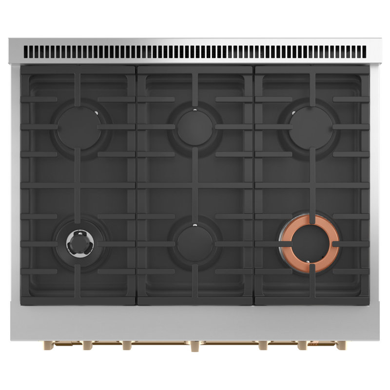 Café 36" Smart Dual-Fuel Commercial-Style Range With 6 Burners (Natural Gas), Matte White, Brushed Bronze