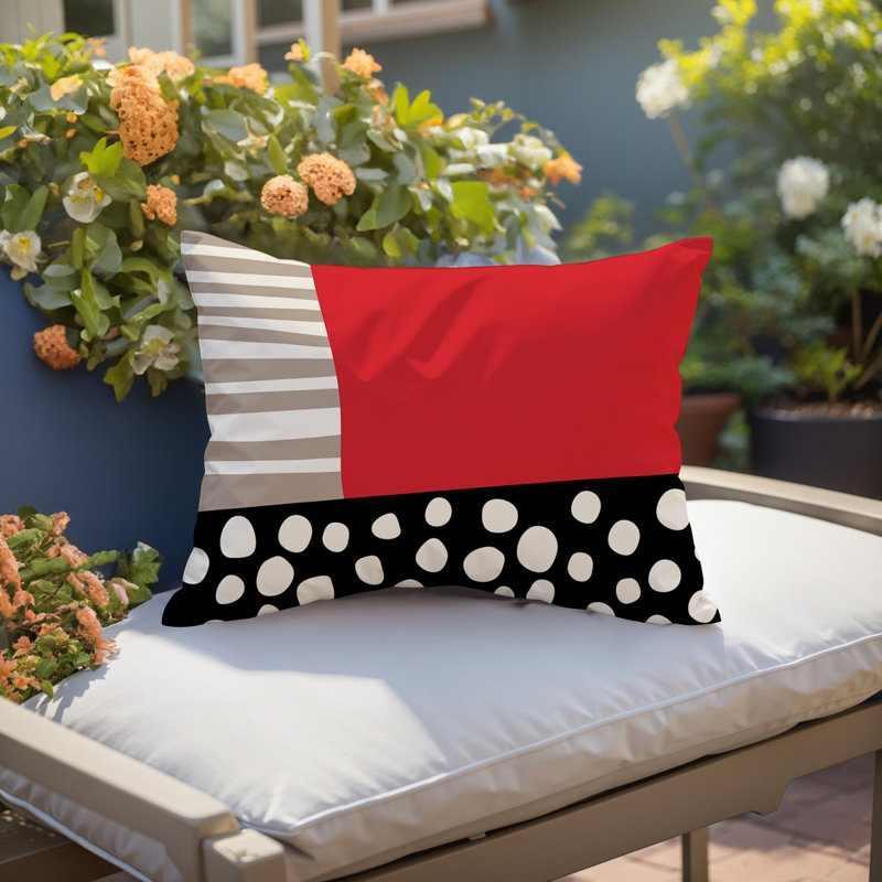 Oreiller rectangulaire réversible intérieur / extérieur Ekon, Rouge / noir / blanc cassé, H 14 po x l 20 po