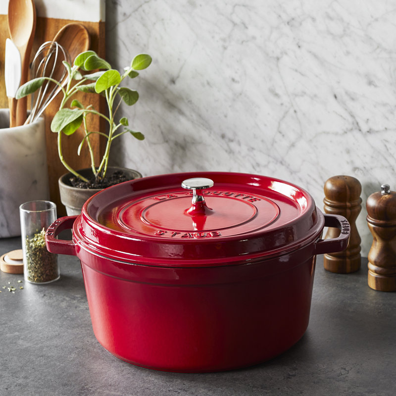 La Cocotte Cast Iron Round Cocotte, 7 quarts, Cherry