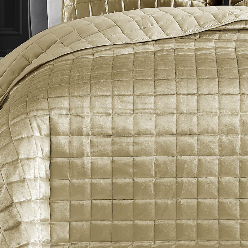 Lyndon Gold Shimmer Velvet King Coverlet Set - 3 Pieces
