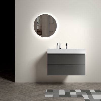 Meuble-lavabo simple mural avec plateau en bois manufacturé 35,99 po Jovanie