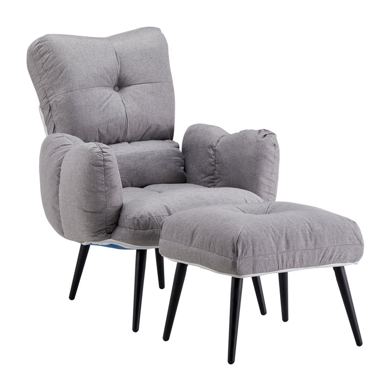Tauranac Upholstered Accent Chair with Footstool, Grey