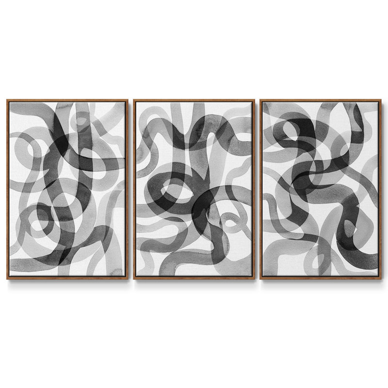 " Meander II " 3 - Pieces, Walnut Framed, 27" H x 54" W x 2" D
