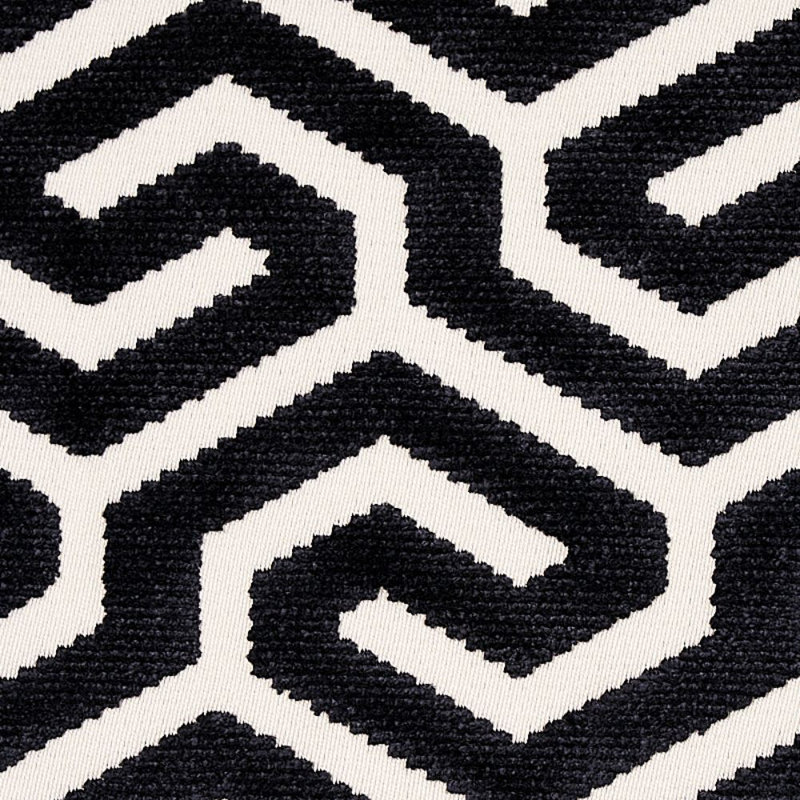 Ming Fret Velvet Fabric, Black
