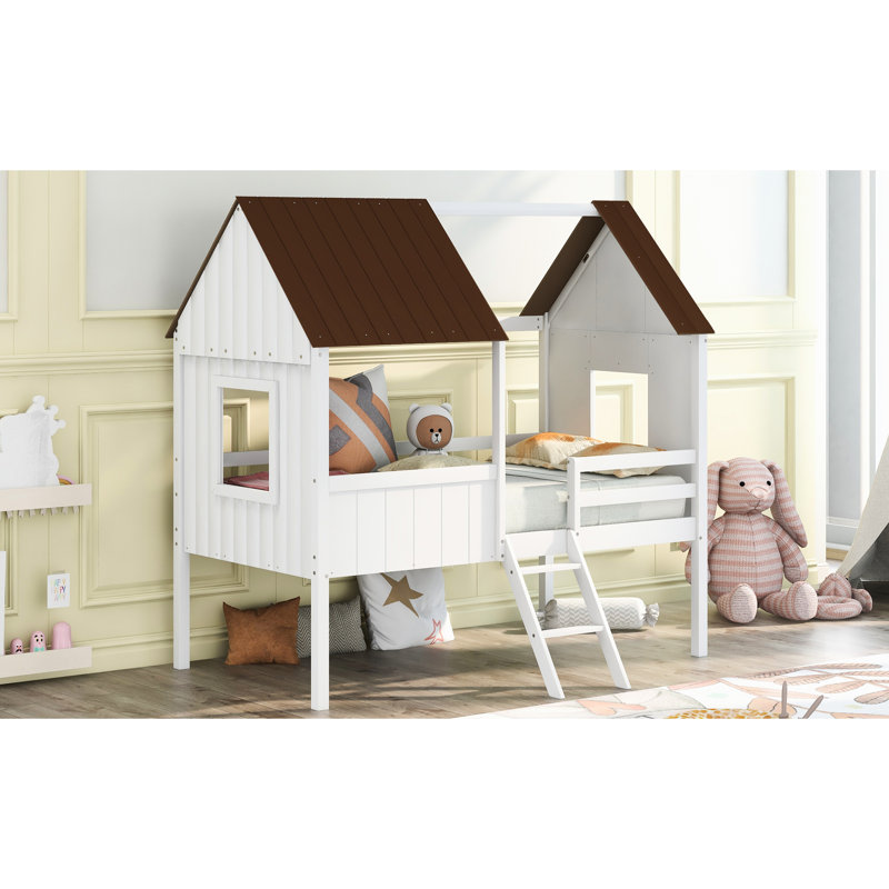 Lit simple avec fenêtres latérales - «Restful And Happy Sleep Play Wood House Two For A»
