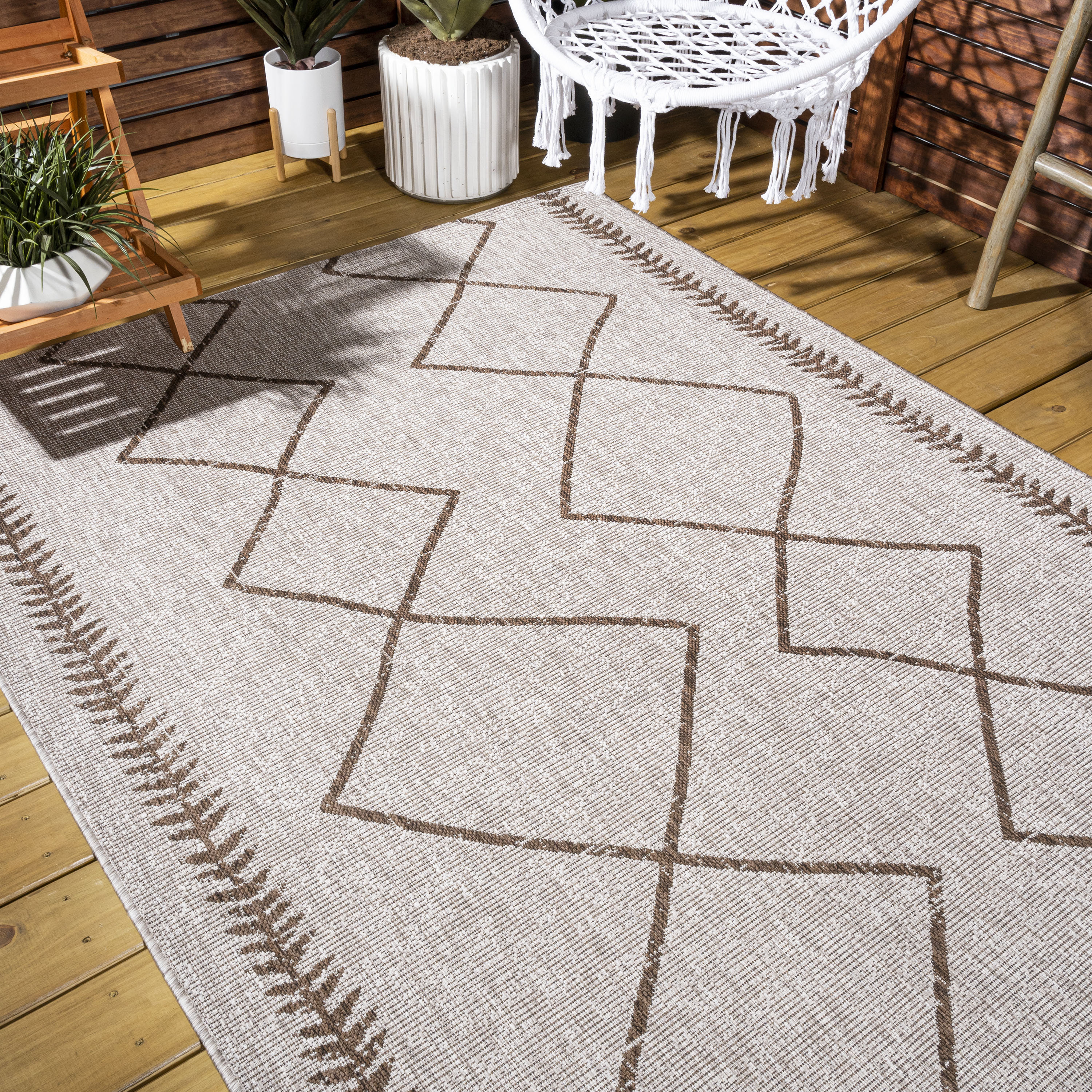 Outdoor Trellis Geometric 2x3 Rug Green & Beige