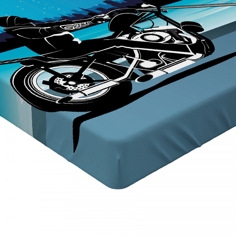 Twin Size Black and Navy Microfiber Motorcycle Fitted Sheet