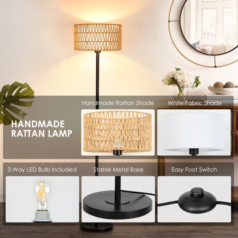 Lampe sur pied en rotin avec ampoule DEL Boho