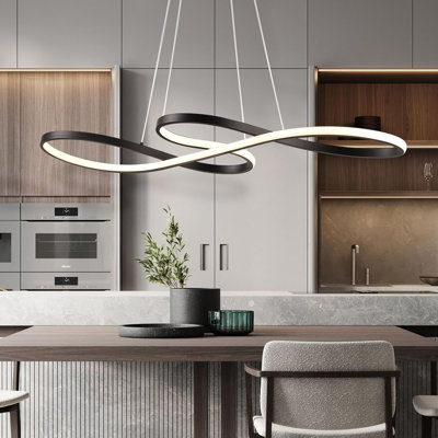 Lustre moderne à DEL à intensité variable avec télécommande, plafonnier suspendu réglable pour salle à manger, îlot de cuisine et chambre à coucher, noir
