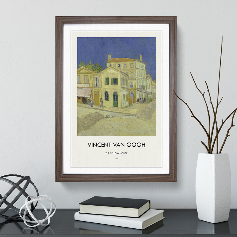 The Yellow House by Vincent Van Gogh - Picture Frame Painting, 65cm H x 48cm W x 2cm D, Walnut