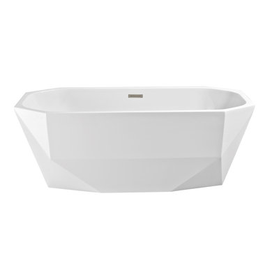 67" Streamline Freestanding Soaking Acrylic Bathtub With Drain and Bamboo Tray