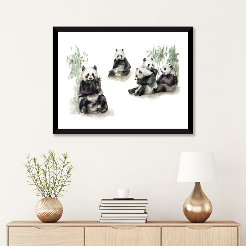 Pandas, Papier encadré noir, H 16 po x l 24 po x P 1 po