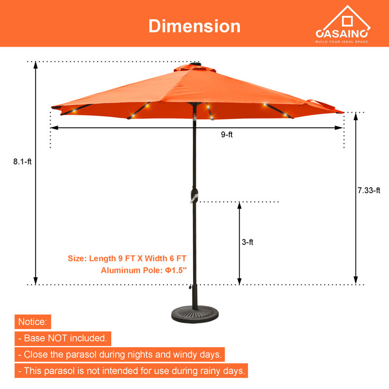 Parasol de marché lumineux 108 po Ifzah, Orange
