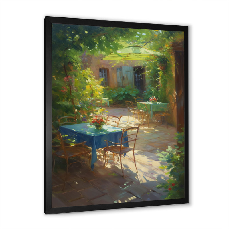 «Blue Table In The Forest Cottage», reproduction sur toile, Cadre photo noir, H 40 po x l 30 po x P 1,5 po