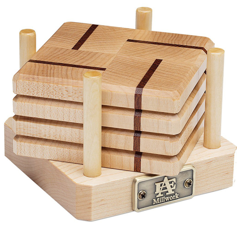 Wood Coaster Set With Holder