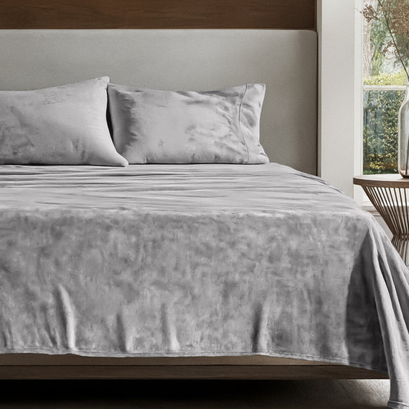 Microplush Sheet Set, Queen Sheet Set + 1 Fitted Sheet + 2 Pillowcases, Light Gray