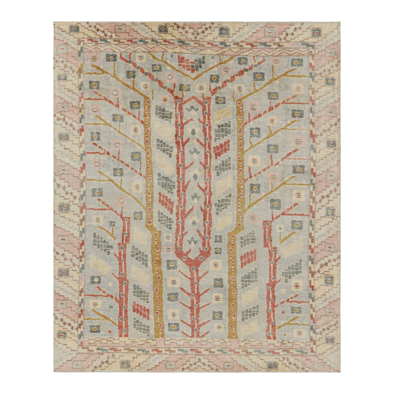 Scandinavian Hand Knotted Wool Geometric Area Rug, Rectangle 10' x 14'