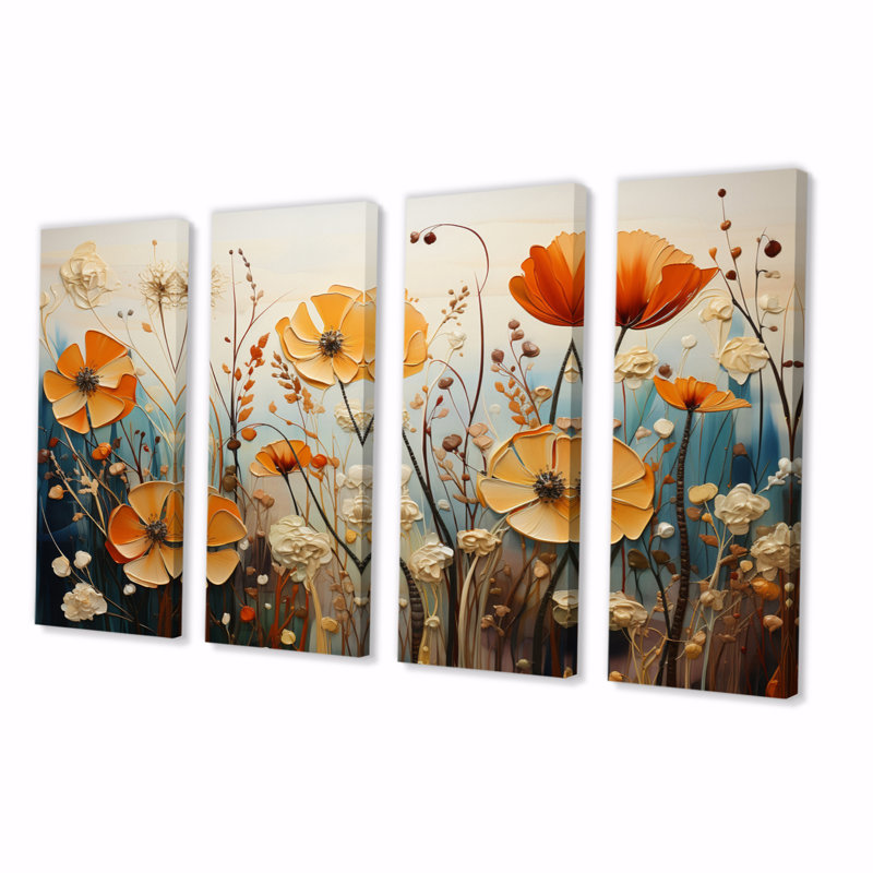 Collage de fleurs orange saisonnier II 4 pièces