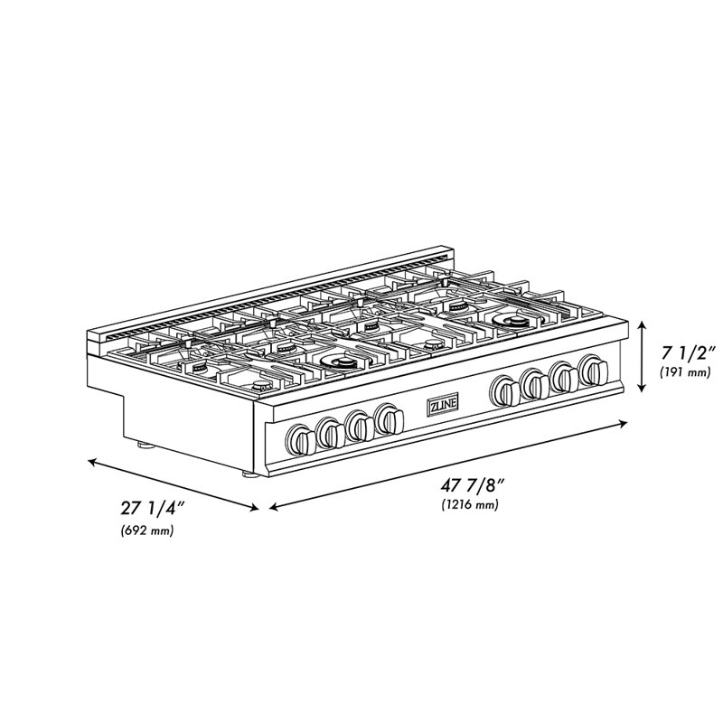 Zline 48 In. Classic Gas Rangetop With 8 Burners And Porcelain Cooktop In Black Stainless Steel