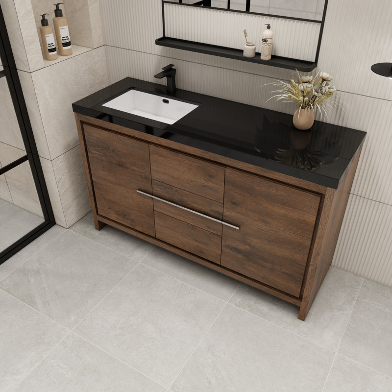 Ensemble de meuble-lavabo simple 60 po Valerieann, Bois de rose