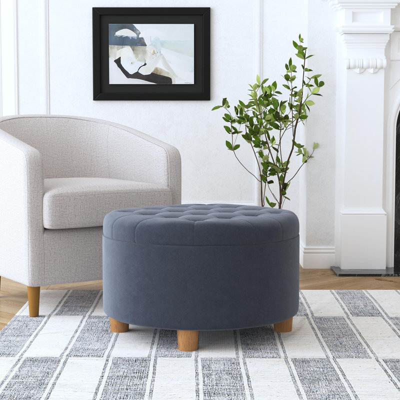 Bhismpal Velvet Ottoman, Blue