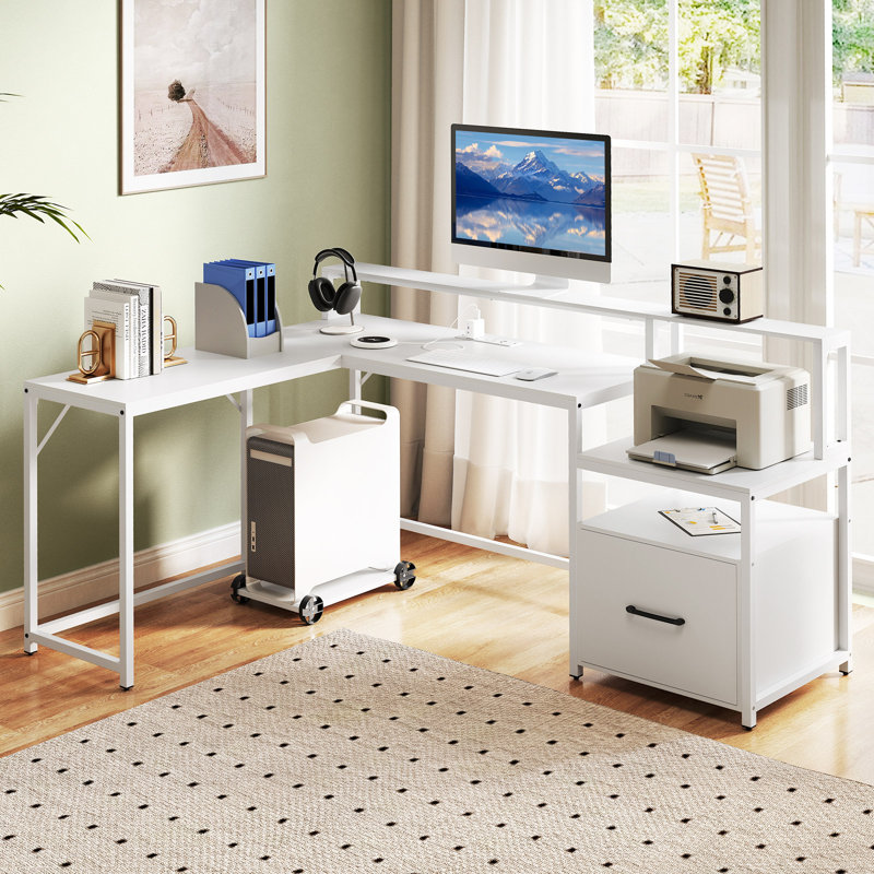 L-Shaped Metal Base Computer Desk