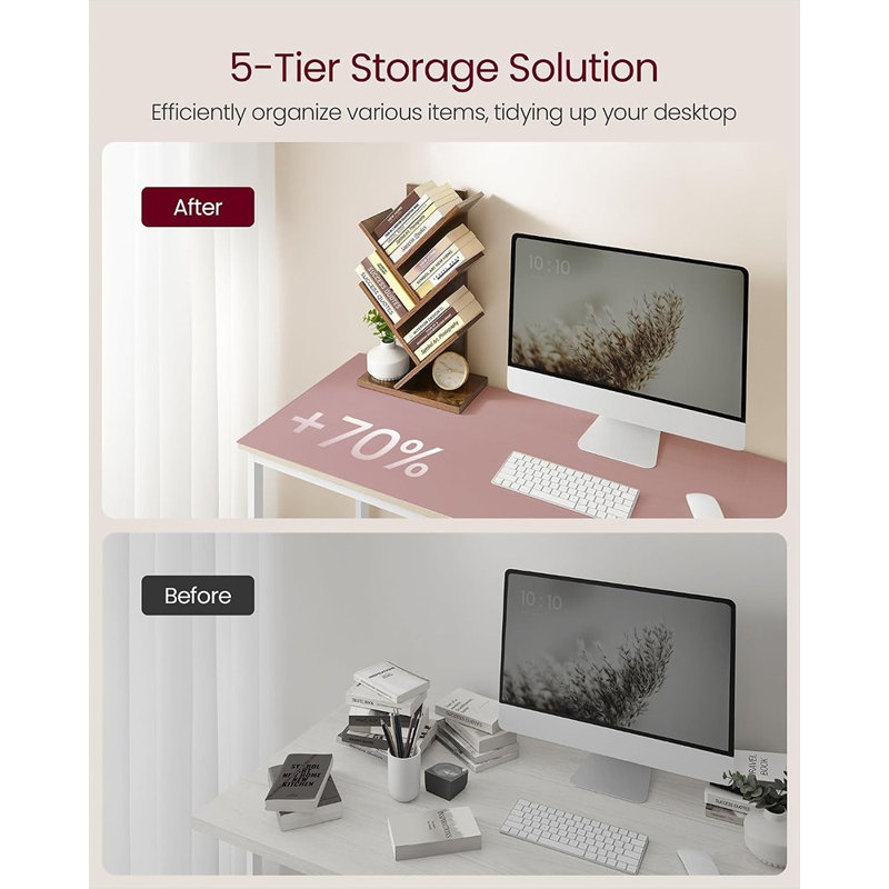 Bibliothèque à 5 niveaux CUSTOS - Bibliothèque de bureau compacte, tablette de rangement compacte, brun rustique