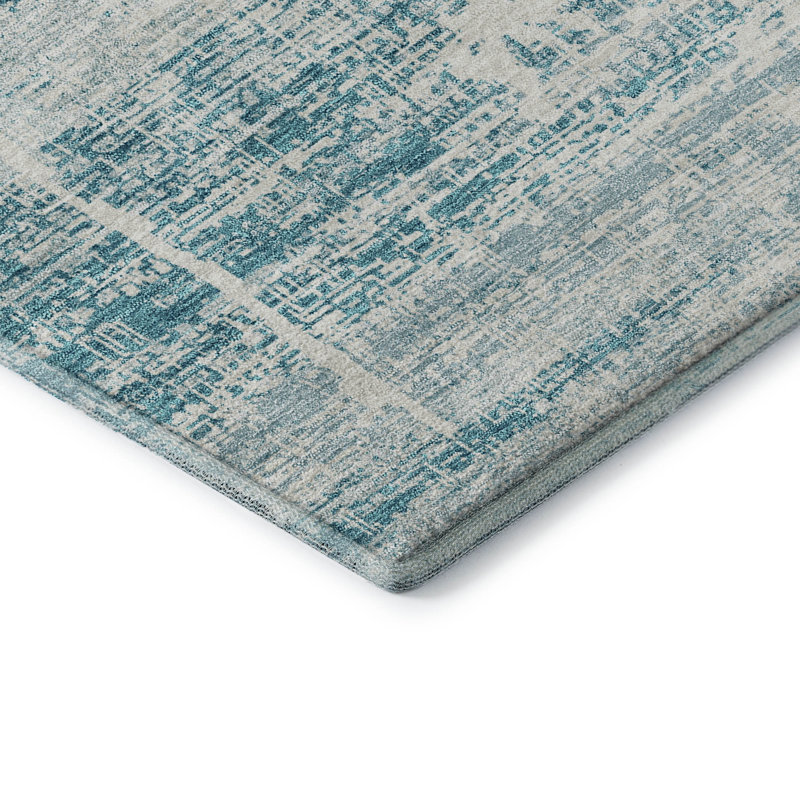 Premium Machine Washable Gerardo Teal Rug, Rectangle 5' x 7'6"