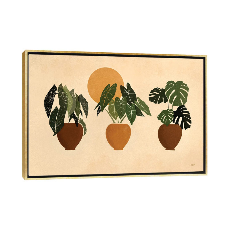 « Houseplants II » par Bria Nicole-impression d’art graphique, H 26 po x l 40 po x 1,5 po, Toile encadrée d'or, Pas de tapis