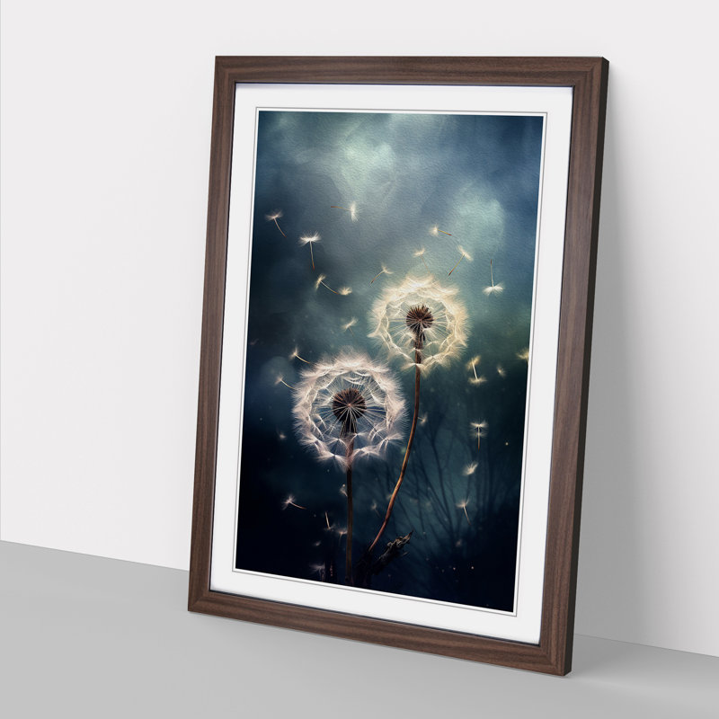 Dandelion Tachisme - Single Picture Frame Print on Wood, Walnut Framed, 34cm H x 25cm W