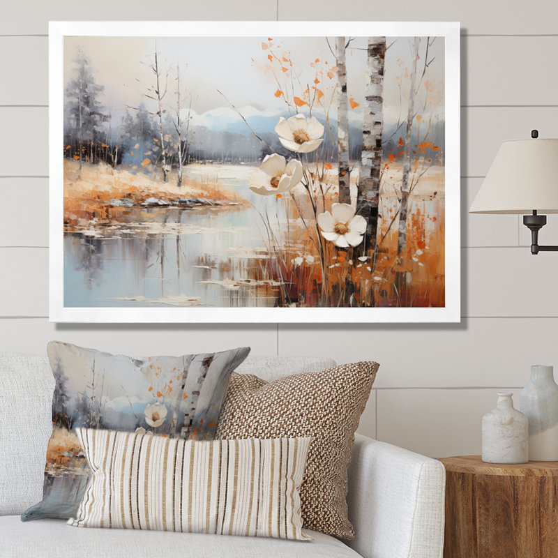 «Snow Flower Charm Evocating» sur toile, H 30 po x l 40 po x P 1,5 po, Cadre simple blanc