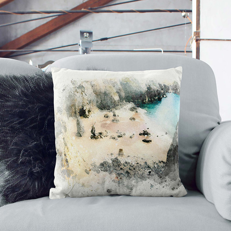 Flimstone Bay in Wales in Abstract Cushion with Filling, 55cm H x 55cm W x 20cm D, White