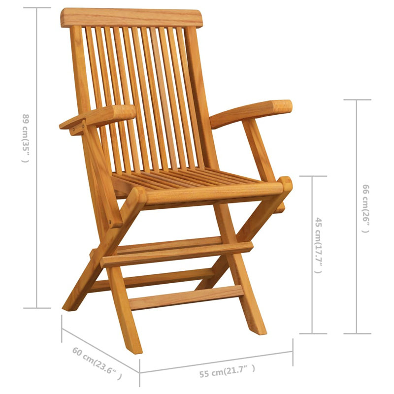 Patio Chairs Outdoor Bistro Folding Chair with Cushions Solid Wood Teak, Taupe