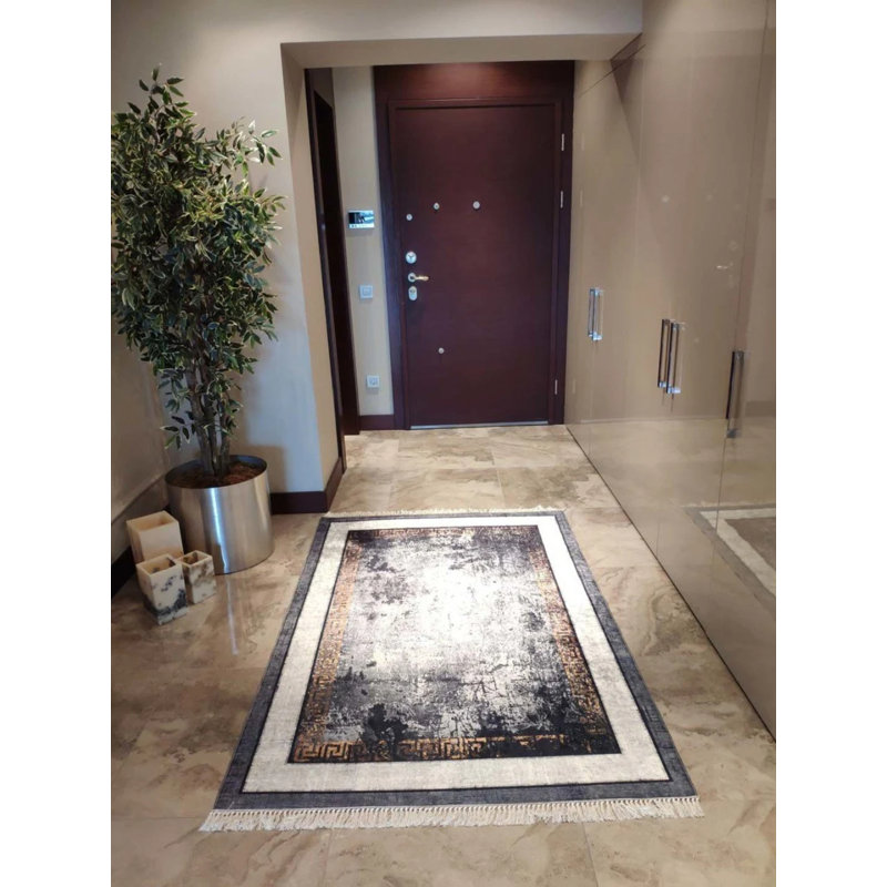 Tapis gris antidérapant Firenze, Rectangle 2 pi 7 po x 4 pi 11 po