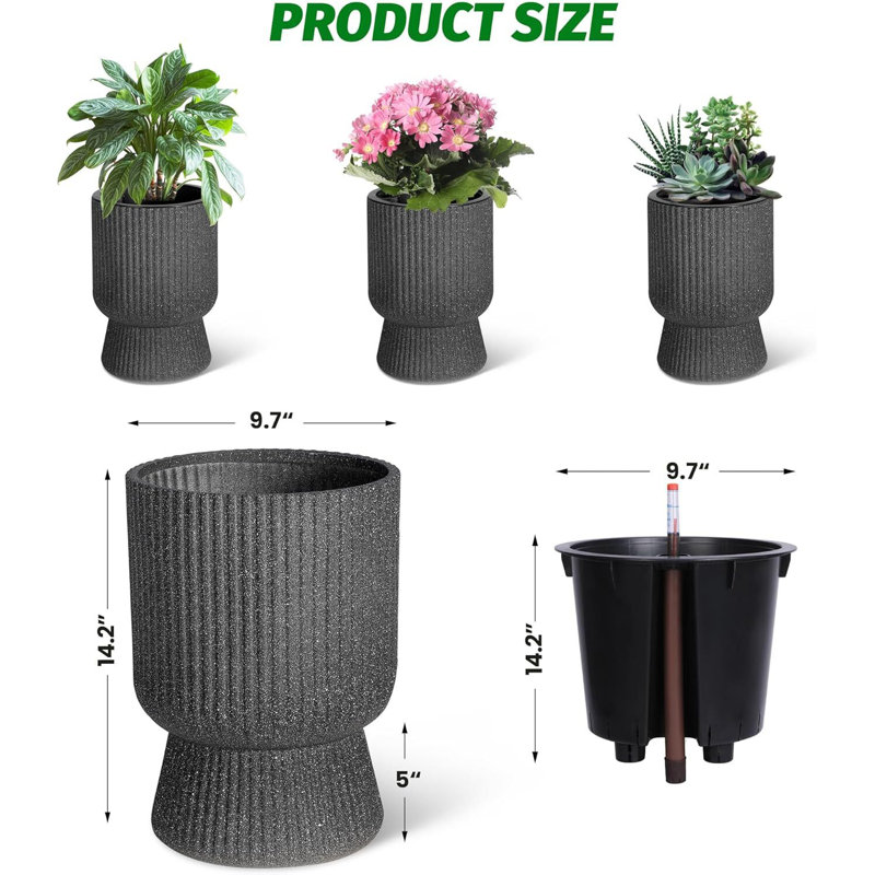 14.2" Tall Planters Set Of 2, Plant Pots, Self Watering Pots For Indoor Plants, Flower Pots With Built-In Drainage And A Water Level Monitor, For Patio, Porch, Living Room, Or Home Office