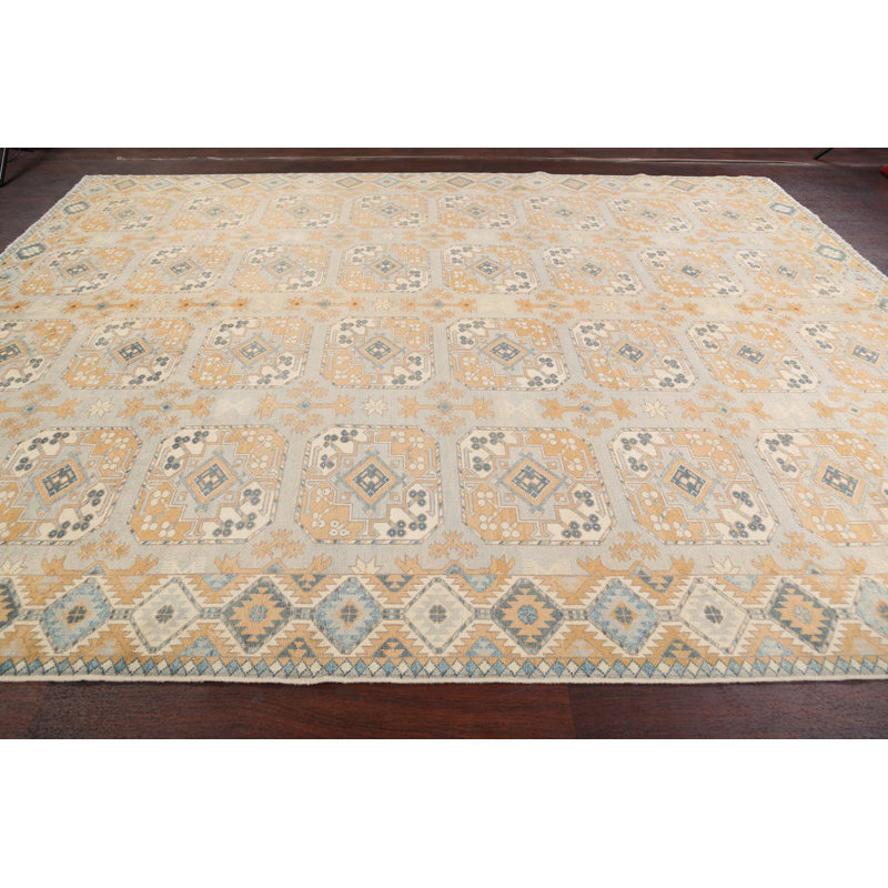 Tapis décoratif en laine noué à la main de conception unique 9 pi 3 po x 11 pi 9 po noué à la main New Age Khotan