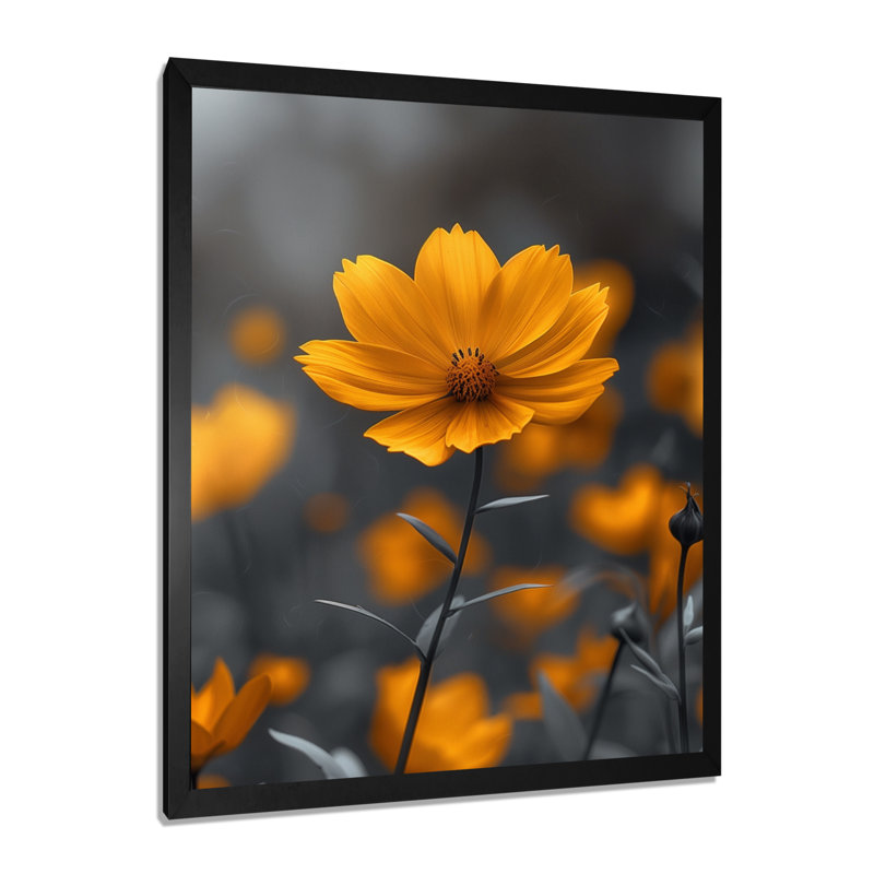 Jaune jaune, soleil d'été, souci, impression d'art mural, H 12 po x l 20 po, Cadre simple noir, bois massif