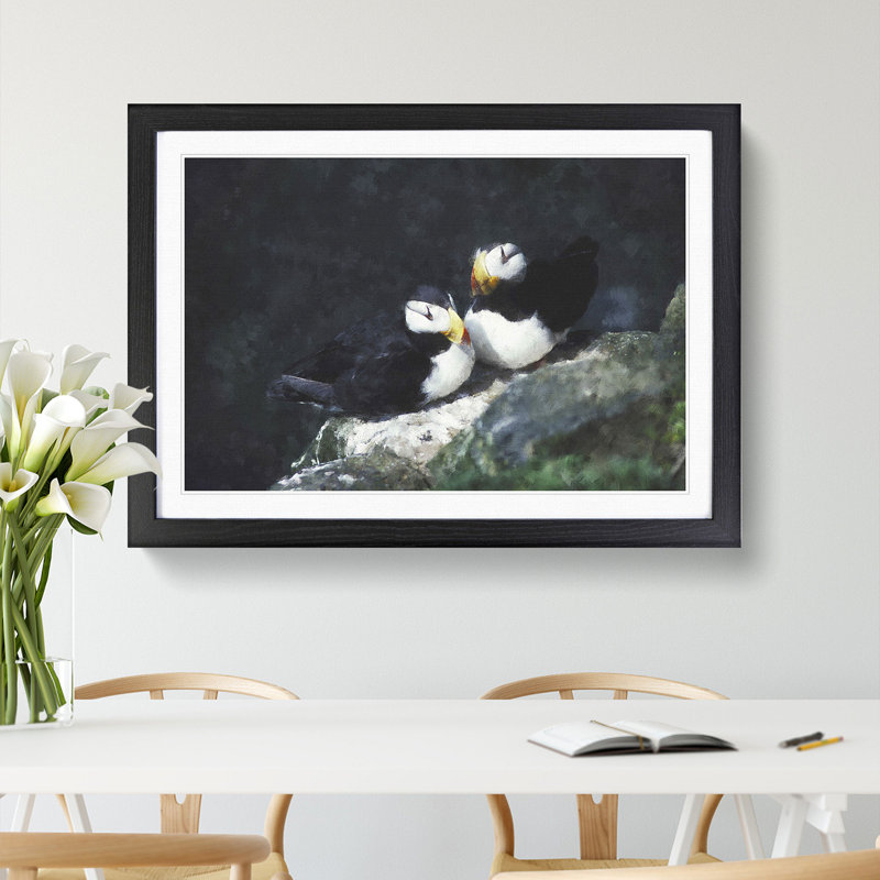 Atlantic Puffin Birds Vol.4 - Picture Frame Graphic Art, 48cm H x 65cm W x 2cm D, Black Framed