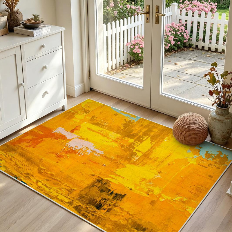 Tapis bleu lavable à la machine, peinture à l'huile sur toile, Rectangle 39" x 63"