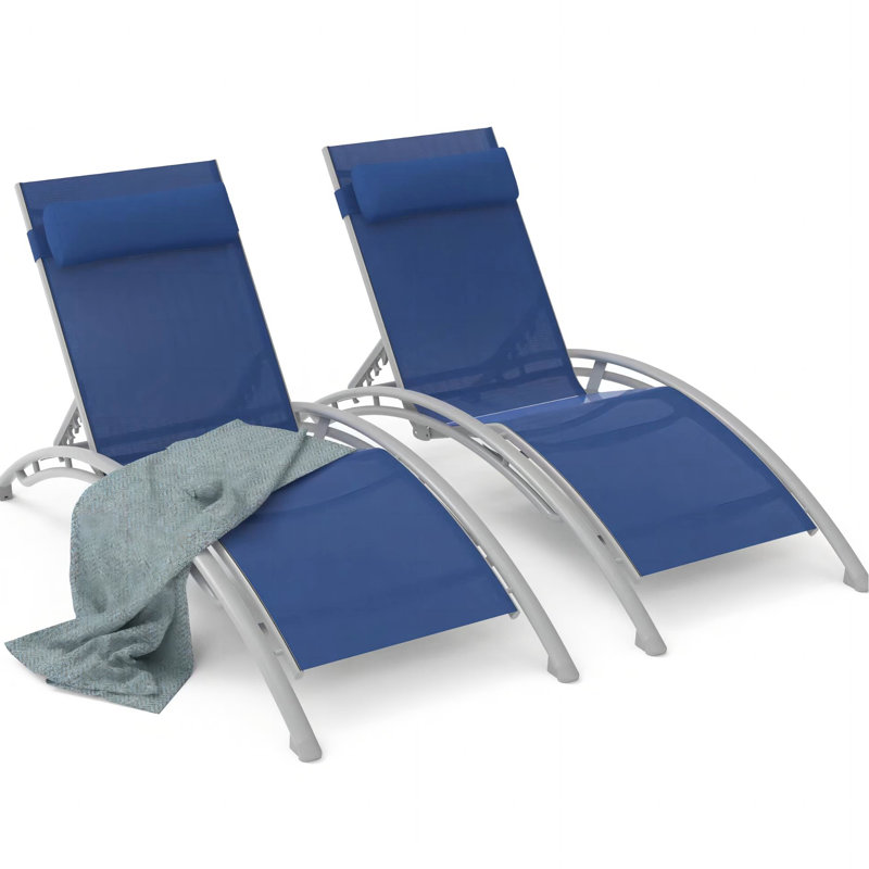 Chaise longue d'extérieur pour 2 personnes - bleu, avec coussin réglable et détachable pour la pelouse 2 - bleu