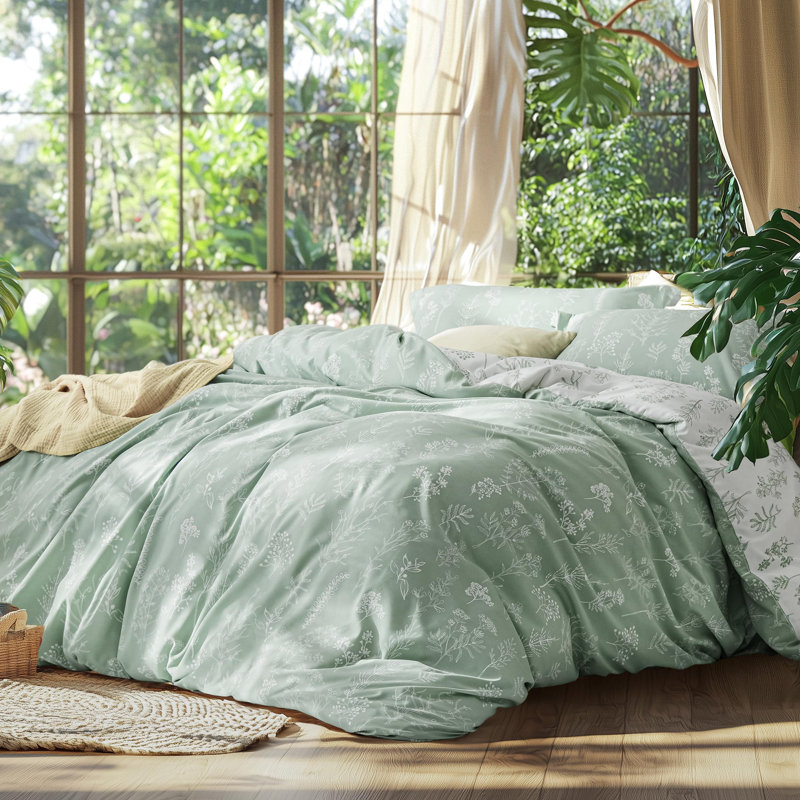 Best Seller Bedsure Comforter Set Reversible Cute Floral Bedding, 89GSM, Emerald, Full