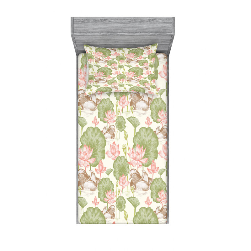 Microfiber Floral Fitted Sheet, Twin Sheet Set with 1 Pillowcase