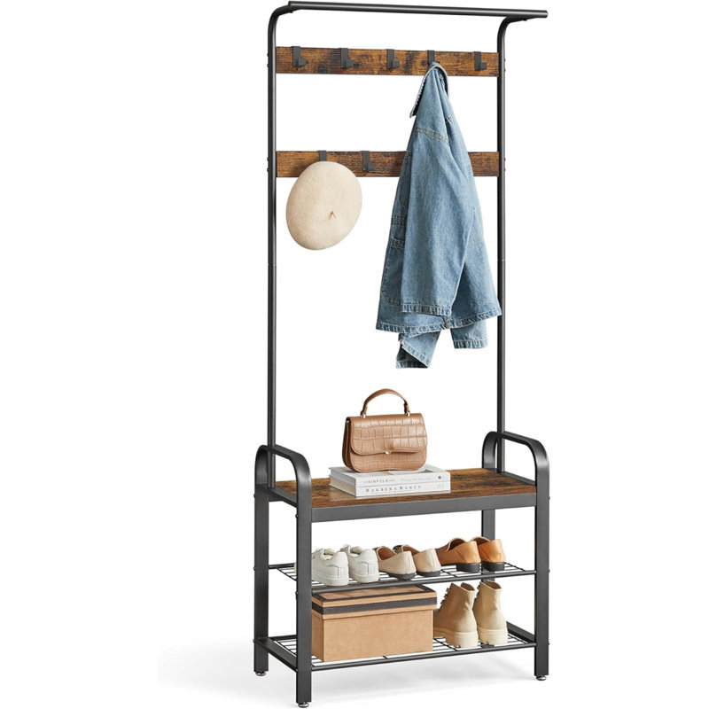 Coat Rack, Hall Tree With Shoe Bench For Entryway, Entryway Bench With Coat Rack, 4-In-1, With 9 Removable Hooks