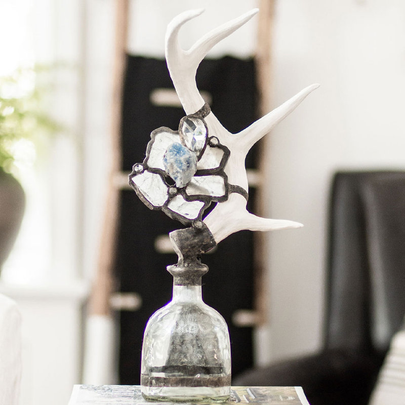 Antler Handmade Glass Decorative Bottles, White w/Blue Calcite