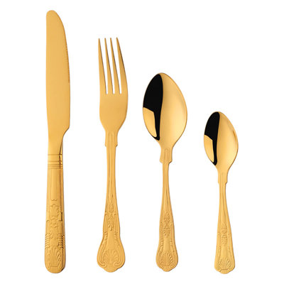 Gold Cutlery Set, 16 Piece Kings Pattern Flatware Set Stainless Steel Silverware Set Forks Knives And Spoons Set Service For 4, Dishwasher Safe