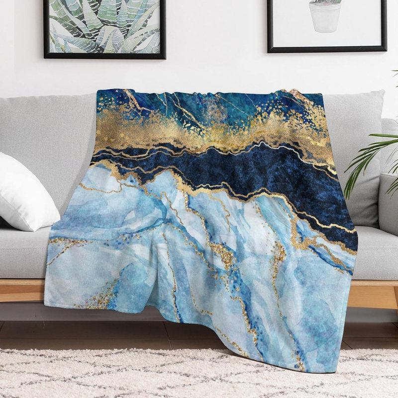 Jeté de lit en marbre Marble Blue, L 60 po x l 50 po