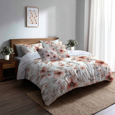 Ensemble de housse de couette et coussin décoratif Country Farmhouse Bed Of 5 - Floral Pink Blush Blossoms